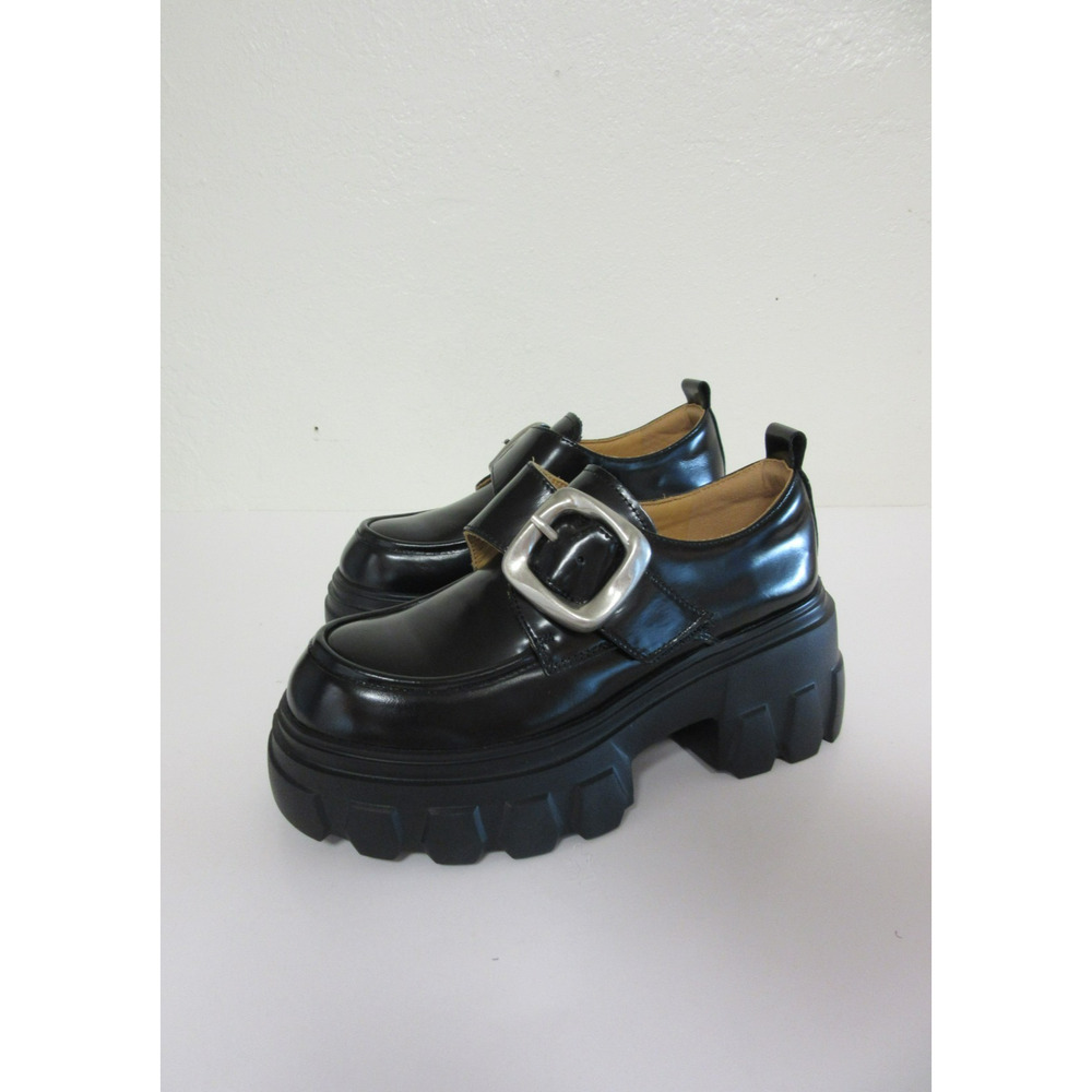 BEAU TODAY Black Platform 6 (230mm) Patent Leather Lugged Sole Grunge Shoes
